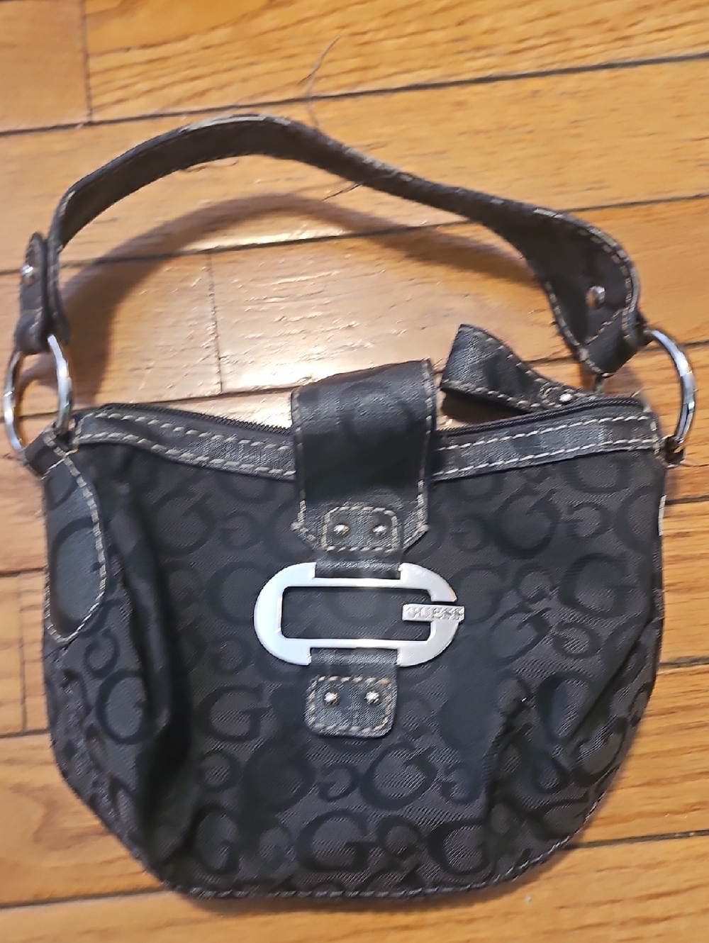 Guess Black Logo Signature Wristlet with Silver Accent